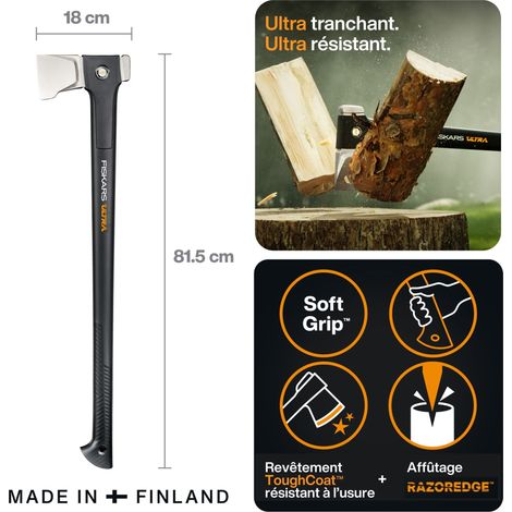 Fiskars Hache à fendre merlin Ultra U32 ultra résistante et tranchante
