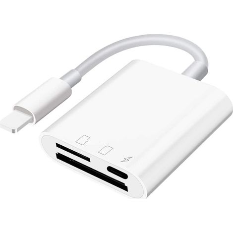 Lecteur De Cartes Mémoire - Slot Double SD Et Micro SD - Charge Simultanée Et Transfert De Données - Compatible iOS - 256 Go - 1 Pièce (1/5)