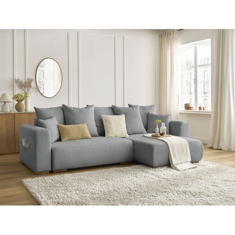 BOBOCHIC - Canapé d'angle convertible réversible coffre SIDONIE tissu chiné Gris foncé (1/5)