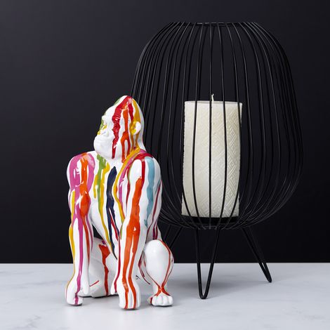 The Home Deco Factory – Statue gorille en céramique colorée – Décoration intérieure moderne – Hauteur 30cm – Design multicolore unique