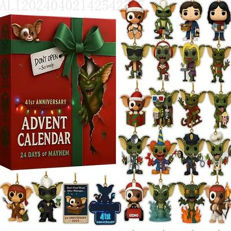 Calendrier de l'Avent Gremlins 2026, compte à rebours de Noël de 24 jours avec une décoration à suspendre représentant un personnage Gremlins en 2D (J) (1/4)