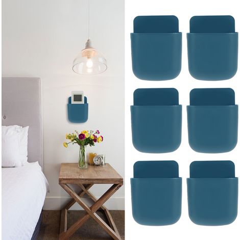 [Caja de almacenamiento de pared para teléfono móvil y mando a distancia] - Juego de 6 soportes autoadhesivos para el hogar/oficina/dormitorio, con puerto de carga y fabricados en plástico resistente  (1/5)
