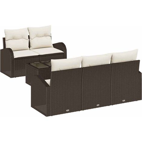 Garden Sofa Set with Storage 6 pcs Brown and Cream Poly Rattan vidaXL