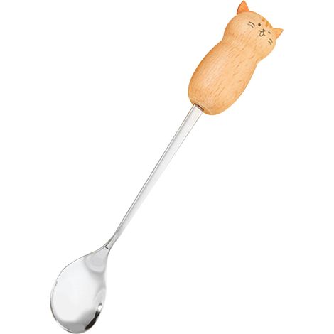Kaffeerührlöffel aus Edelstahl, kreativ gestaltet mit niedlichen Cartoon-Motiven für Kinder, ideal zum Umrühren von Eiscreme und Desserts, spülmaschinenfest, mit Katzenmotiv (1/5)
