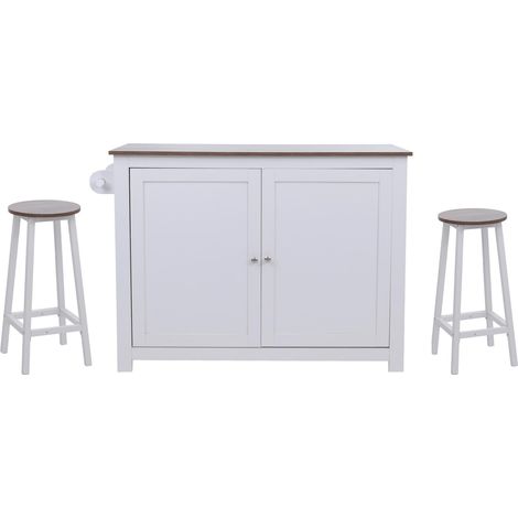 élot de cuisine HWC-P61 avec 2 tabourets, armoire de cuisine, tiroir, compartiments de rangement, MD (1/5)