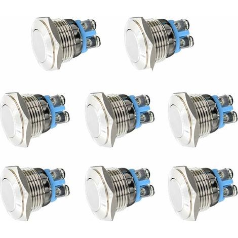 Momentanés Metal Commutateur de Bouton Poussoir 12V 8 PCS 16mm pour Marine Étanche Voiture RV Truck Boat (1/5)