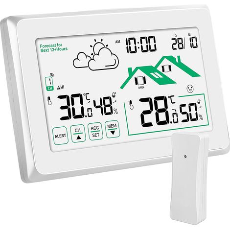 Estación Meteorológica Inalámbrica con Sensor Exterior, Termómetro e Higrómetro Digitales, Pantalla LCD Retroiluminada y Predicción del Tiempo – Ideal para Hogar y Oficina (1/5)