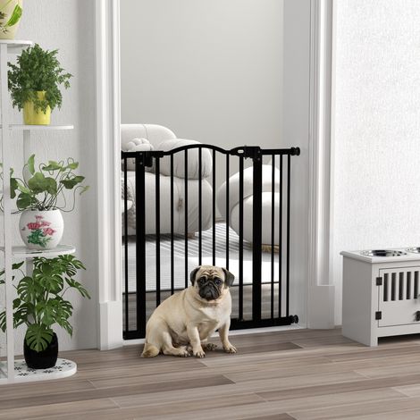 Barrière 74-87 cm noire pour chiens avec largeur réglable de sécurité pour avec 1 extension (1/4)