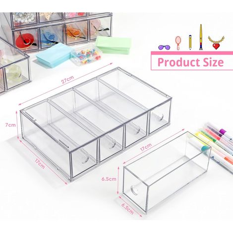 Organiseur à tiroirs 3 pièces avec 12 compartiments Boîte empilable Organiseur de bureau avec tiroir amovible Boîte de rangement multifonction pour papeterie, moelle, bureau, lunette de soleil (1/4)