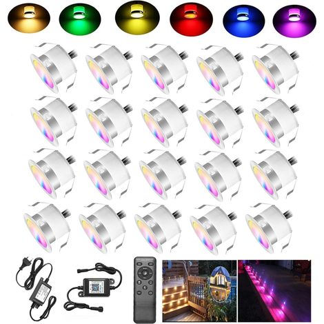 Lot de 20 Spots LED Encastrables Extérieur WiFi RGB + Blanc Chaud, Ø31mm Projecteur de Sol Intelligent IP67 Dimmable, pour Terrasse Jardin Escalier (1/5)
