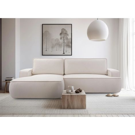 AX LIVING Ablia Sofa L Form mit Schlaffunktion Creme Ecksofa 267 cm L