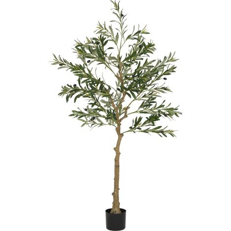 Olivier artificiel 150 cm avec 720 feuilles et 40 olives en pot stable pour décoration intérieure (1/5)