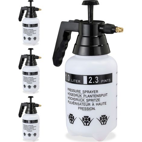4 x Pumpsprühflasche, einstellbare Messingdüse, Pflanzen Bewässerung, Schädlingsbekämpfung, 1l Sprüher zum Pumpen, black