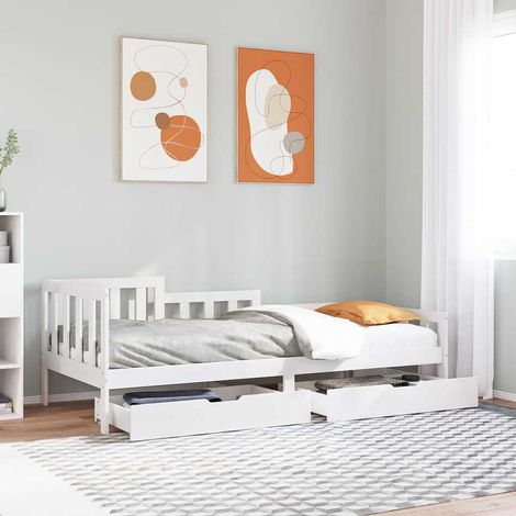 Sofá cama con cajones madera maciza de pino 90x200 cm