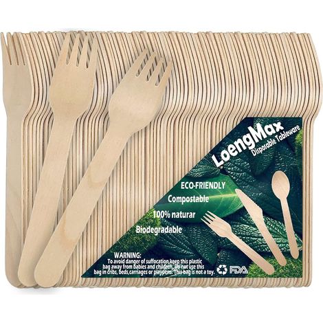 Lot de 100 Fourchettes Jetables en Bois 100% Naturel - Compostables - 15 cm de Long (1/5)