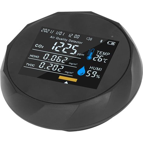 Détecteur de CO2 portable Bluetooth, analyseur TVOC avec mémoire interne, recharge USB (batterie intégrée incluse), noir (1/5)
