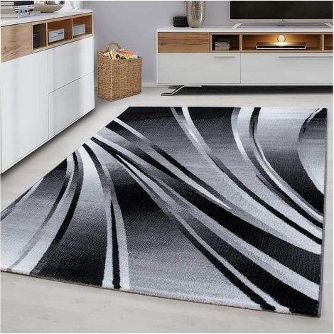 Tapis courbe moderne pour salon rectangle Jursic Noir 200x290