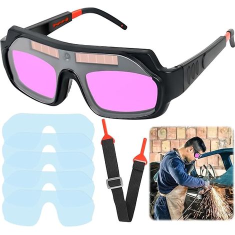 Lunettes de Soudure Automatiques à Énergie Solaire, Protection Réglable avec 5 Verres de Rechange pour Soudage et Atelier (1/5)