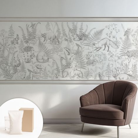 Papier peint intissé décoratif pour salon chambre et cuisine Facile à poser avec colle Animaux de la forêt 250x104 cm (1/5)