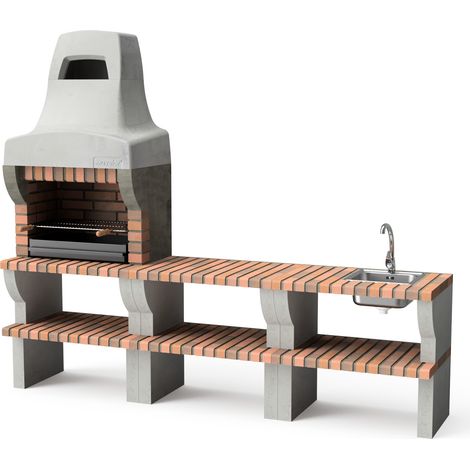 MOVELAR - Barbecue préfabriqué à bois et charbon de bois Modèle PACK 1 PALERMO (Gris / Terre cuite - 259 x 58 x 220 cm) REF : M00900 - Usage Extérieur (1/5)