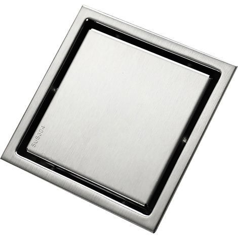 Bonde de sol à bascule en acier inoxydable brossé anti-odeurs, grille d'évacuation dissimulée pour salle de bain, 11 x 11 cm / 4,3 x 4,3 pouces (1/5)