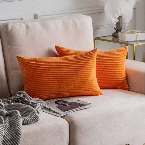 Lot de 2 Housses de Coussin Rectangulaires en Velours Côtelé, Taies Orange Brûlé, 12 x 20 Pouces, 30 x 50 cm, Canapé et Lit (1/5)