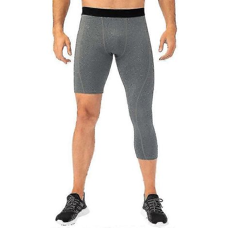 Leggings une jambe pour homme, poches latérales, pour l'entraînement de fitness et le basketball.-Medium-Grey (1/5)