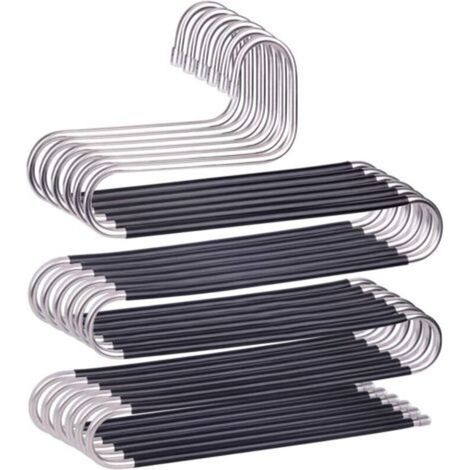 Lot de 6 cintres antidérapants en forme de S en acier inoxydable pour pantalons, jeans, écharpes, pantalons - Noir (1/5)
