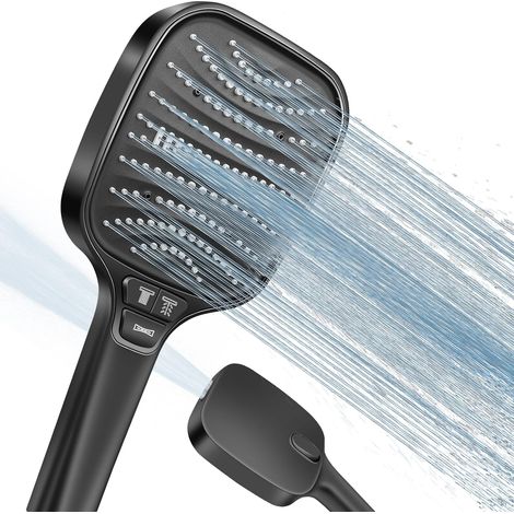 Pommeau de Douche Haute Pression Anti-Calcaire, 120mm Grand Pommeau Douche avec 8 Modes, Économie d'Eau, Douchette Salle de Bain à Débit Renforcé, Compatible avec Tuyau Standard(Noir) (1/5)