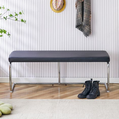 Schwarzes Lederbank mit Chromgestell – 130cm Moderner Sitzbank für Esszimmer, Flur & Wohnbereich