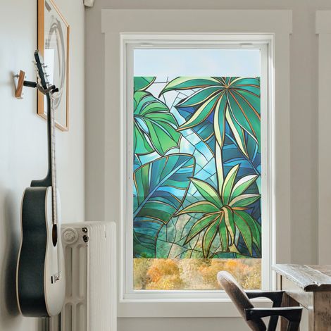 Stickers décoratifs électrostatique, jungle, effet vitrail, 68 cm X 48 cm (1/5)