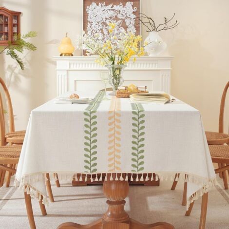 Nappe Rectangulaire Anti Tache Lin et Coton Nappe Exterieur Impermeable Nappes Tissu en Lavable pour Table Basse, Jardin, Cuisine Décoration de Table(Blanche,140x180cm)