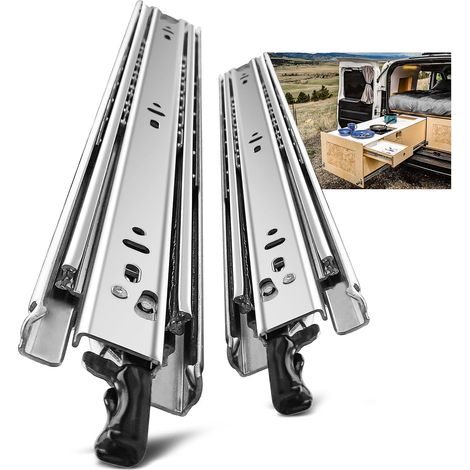 Guide per cassetti per impieghi gravosi, capacità di carico fino a 68 kg, con serratura, estensione 300 350 400 450 500 550 600 650 700 750 800 850 900 950 1000 mm, 1 paio (2 pezzi) (1/5)