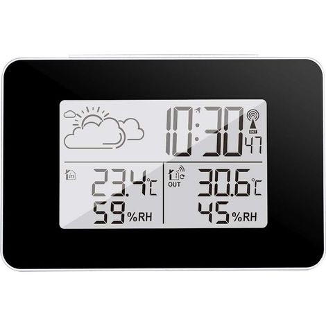 Station météo sans fil, thermomètre et hygromètre intérieur/extérieur avec capteur extérieur, écran LCD, moniteur numérique de température et d'humidité avec rétroéclairage (blanc) (1/5)