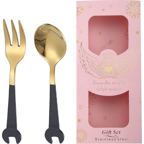 Cuillère À Dessert - Fourchette À Dessert - Acier Inoxydable - 14,5 Cm - Poignée Ergonomique Antidérapante - Usage Cuisine Maison Restaurant - Lot De 2 (1/5)