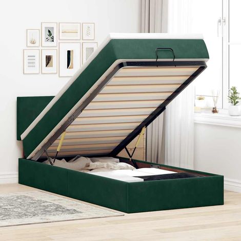 Lit ottoman avec matelas et LED Vert foncé 80x200cm velours (1/5)