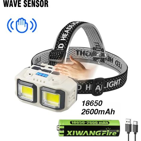 Lampe frontale COB puissante (batterie B-2600mAh) rechargeable par USB, étanche, idéale pour le camping, la pêche et l'exploitation minière. (1/5)