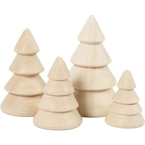 Sapins de Noël en bois, hauteur : 3,3 + 4,3 + 5,3 + 6,3 cm. Profondeur : 2,3 + 3 + 3,2 + 4 cm, Empress Wood, 4 pièces. (1/4)