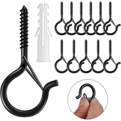 Screw Hooks, 12pcs Screw Hooks Outdoor Light Wire Hooks with Drill Bit, Easy Release Screw Wire Hanger Hooks with Safety Buckle for Wind Chime, Plants (1/5)