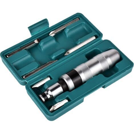 Kit de destornillador de impacto de 7 piezas, destornillador de impacto manual reversible de 165 mm, puntas planas de 35 mm y 70 mm y puntas Phillips de 35 mm y 70 mm. (1/4)