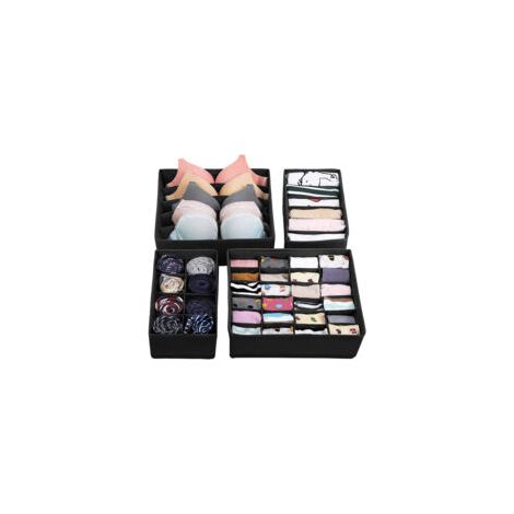 Mezheng – Set mit 4 faltbaren Schubladenorganizern – 6 Fächer, 33 x 16 x 10,5 cm – Aufbewahrung für Unterwäsche und Socken – Fleece und Karton – Crezuo