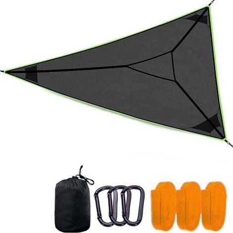 Dreieckige Hängematte mit 3 Aufhängungen, bietet Platz für 3 bis 6 Erwachsene, geeignet für Reisen, Garten und Camping (Schwarz, 400 x 400 x 400 cm) (1/4)