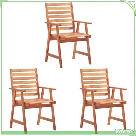 Chaises à manger d'extérieur - FAF EICY - Conception à lattes - Bois d'acacia massif - Coussins imperméables - Lot de 3 (1/5)