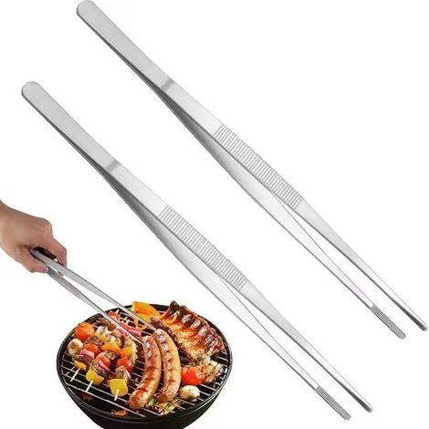 Lot de 2 Pinces Cuisine Acier Inoxydable Viande Épaisse Gâteau Barbecue Steak Ustensile Hôtel (1/5)