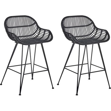 Set mit 2 Barstühlen TERRELL Rattan Schwarz (1/5)