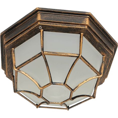 Plafonnier en aluminium et verre couleur cuivre antique, IP44, pour terrasse et balcon, L:29 cm, E27, rustique (1/5)