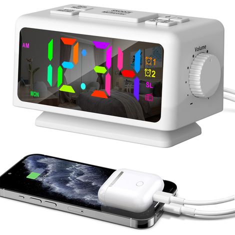 Radiosveglia digitale con 2 orari di sveglia e luce RGB per camera da letto - Bianca (1/2)