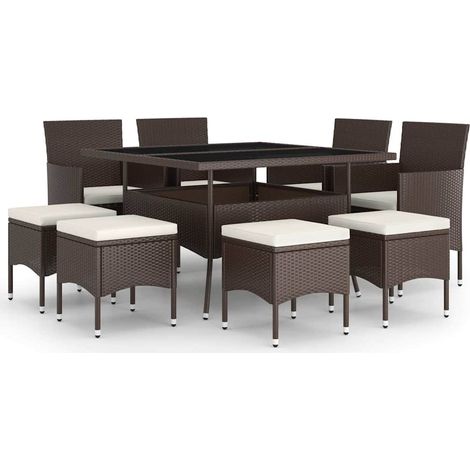Maison Exclusive - 9-tlg. Garten-Essgruppe Poly Rattan Braun (1/5)