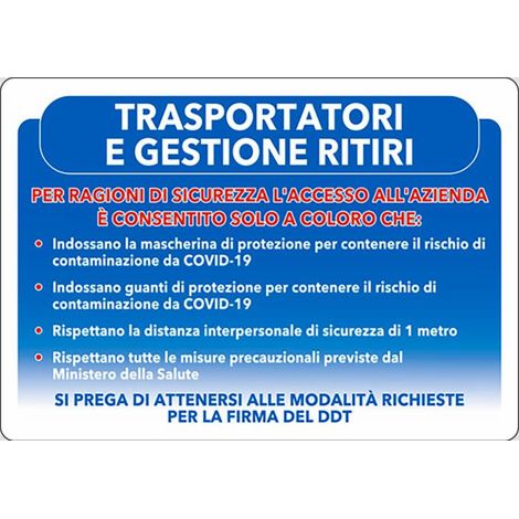 Segnaletica Covid-19 avviso trasportatori e ritiri
