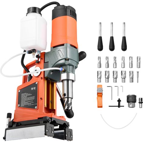 Mophorn Trapano a Colonna Magnetico Elettrico 1400 W, Capacità di Foratura 50 mm, Velocità Regolabile 0-850 giri/min, Funzione Reversibile, Dotato di 11 Punte a Corona